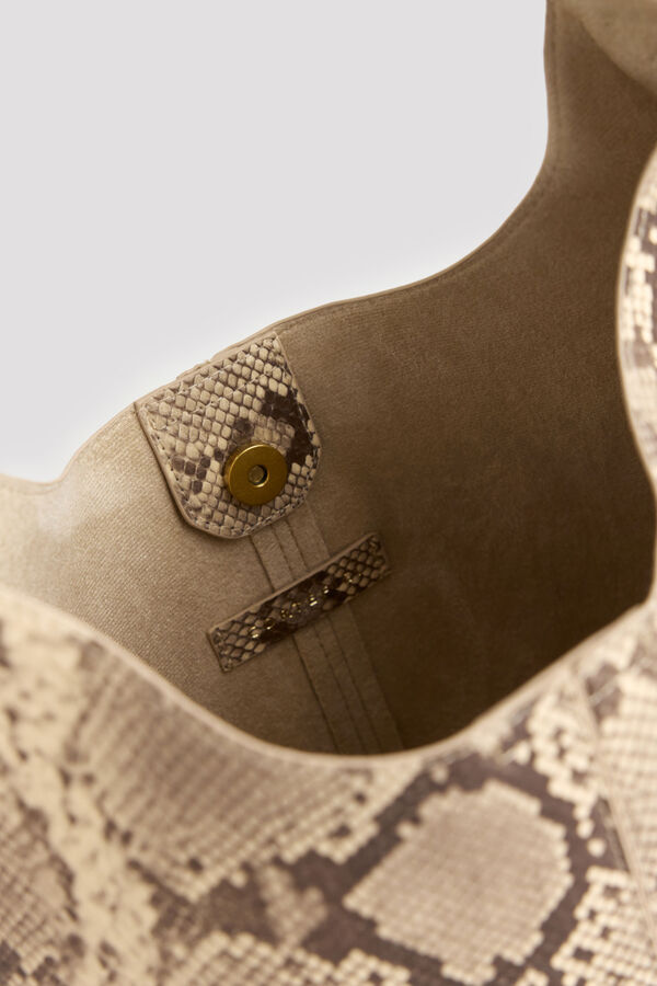 Cortefiel Snake effect pouch bag Printed beige