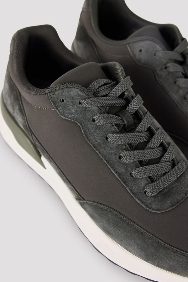 Cortefiel Leather and textile sneaker Kaki
