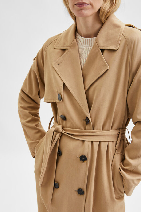 Cortefiel Classic long trench coat made of LYOCELL TENCEL Brown