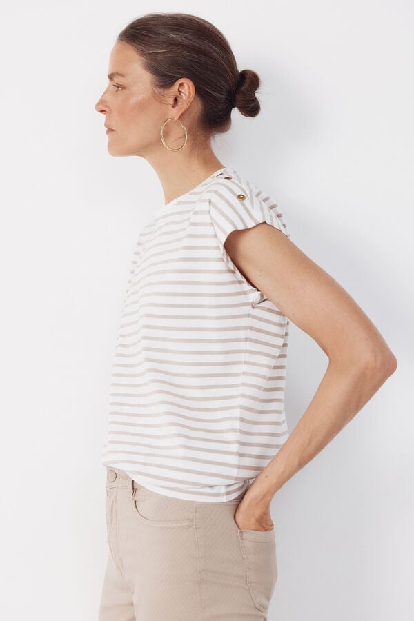 Cortefiel Basic t-shirt with gold buttons Printed beige