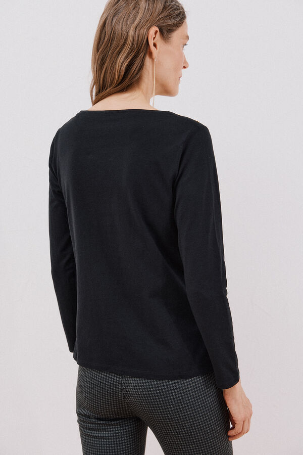 Cortefiel Boat neck T-shirt with buttons Black