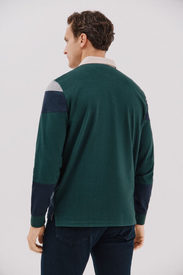 Cortefiel Block colour rugby shirt Dark green