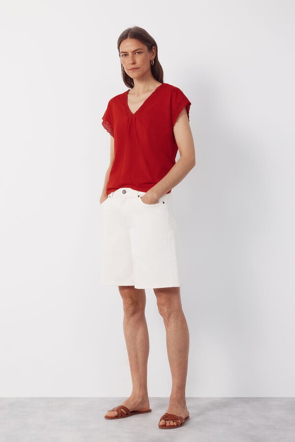 Cortefiel Slub t-shirt with trim Red