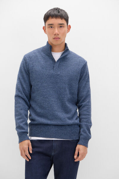 Cortefiel Twisted-knit wool jumper with zip Blue