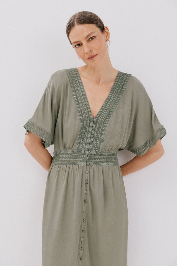 Cortefiel Vestido longo de renda Verde