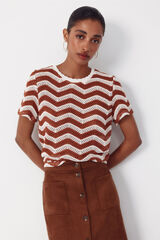 Cortefiel Top crochet zig-zag Brown