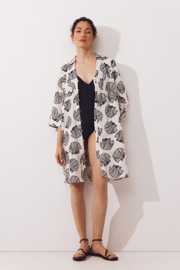 Cortefiel Printed cotton shirt kaftan Printed white