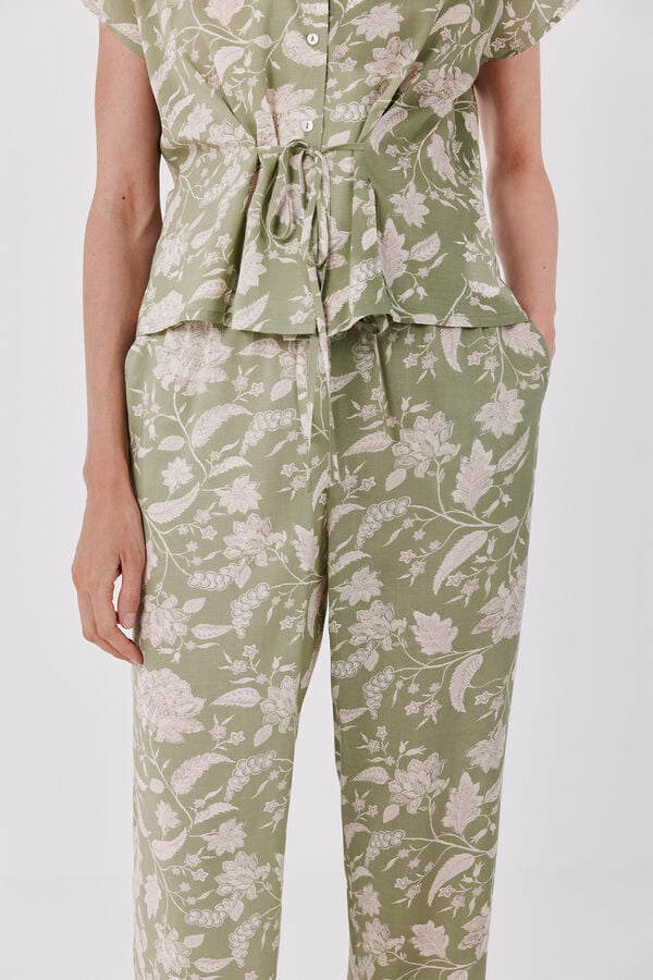 Cortefiel Pantal&oacute;n fluido estampado Estampado verde