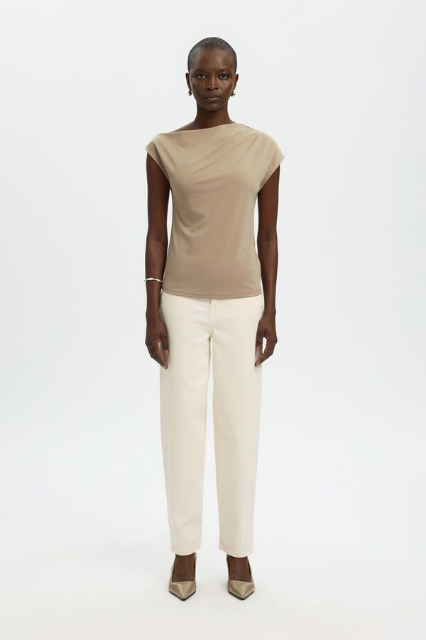 Selected Top assim&eacute;trico em modal Castanho