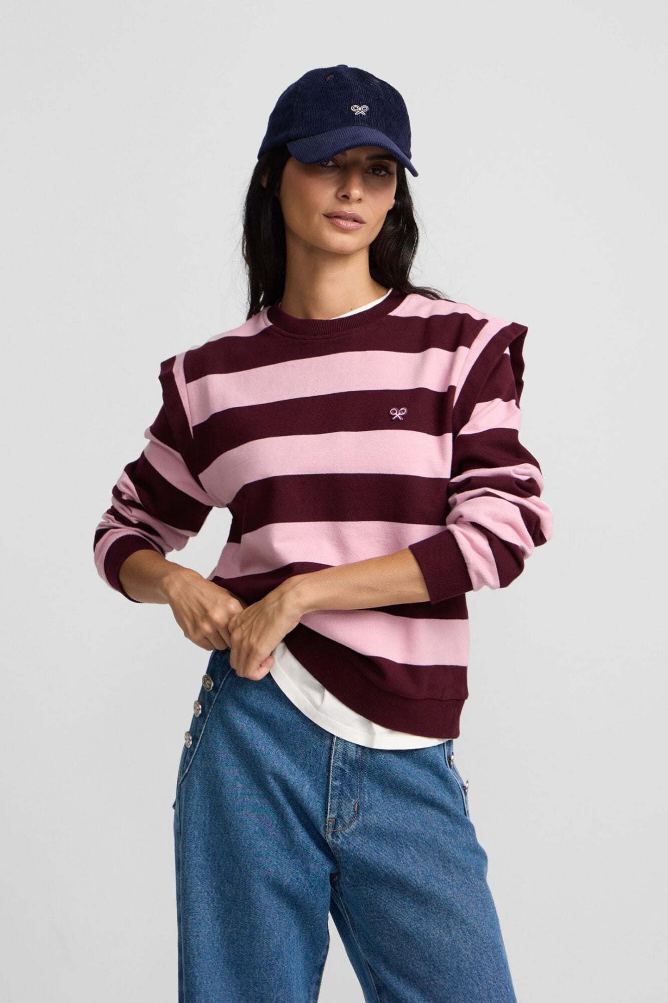 Silbon Sweatshirt com ombreiras &agrave;s riscas