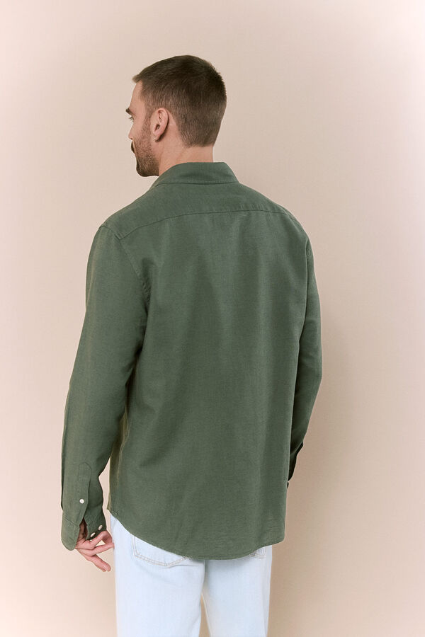 OOTO Camisa manga comprida em algod&atilde;o e linho Verde