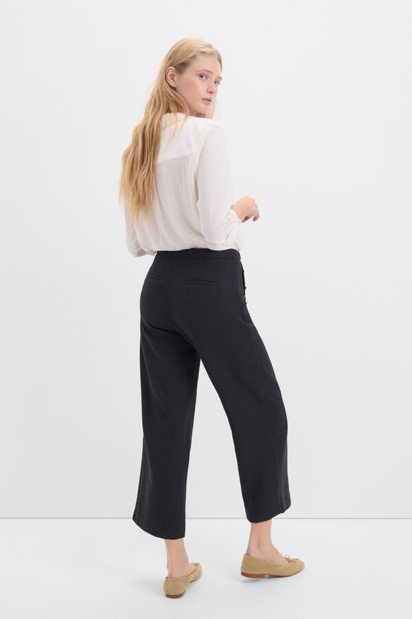 Cortefiel Calça crop com botões Preto