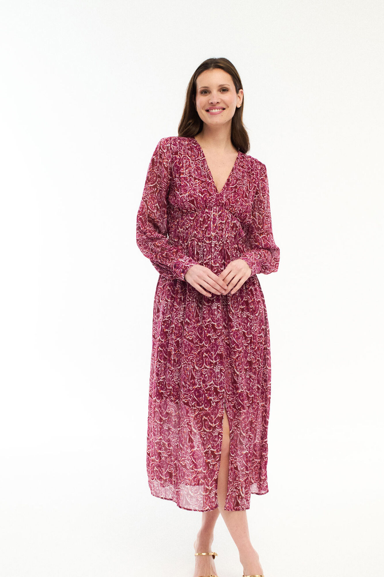 Vila Vestido midi estampado com lurex