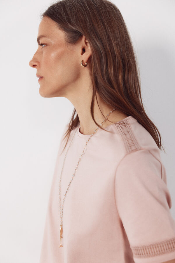 Cortefiel Hemstitch detail t-shirt Pink