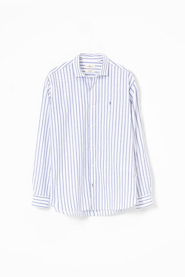 PuroEGO Camisa de riscas em linho Azul