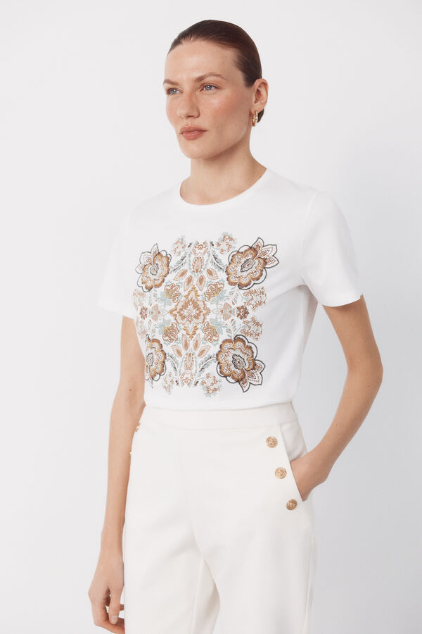 Cortefiel Floral print t-shirt Ivory