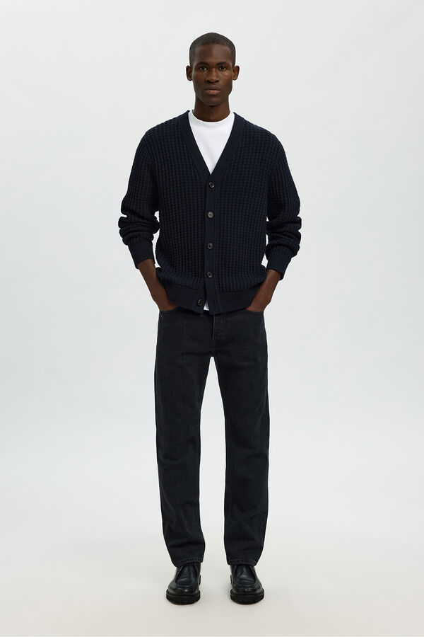 Selected Casaco de malha 100% algodão orgânico com gola em bico  Azul