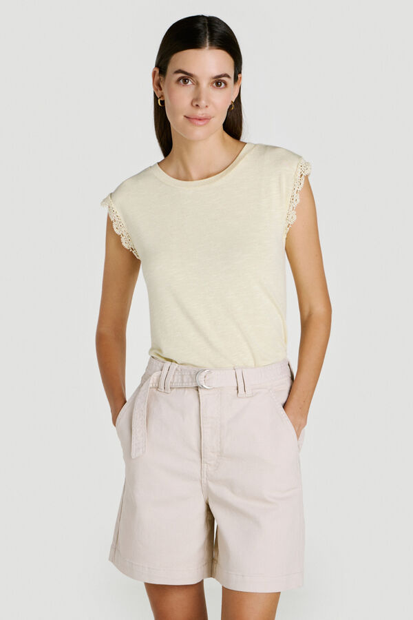 Vila Women's T-shirt with lace sleeves Yellow