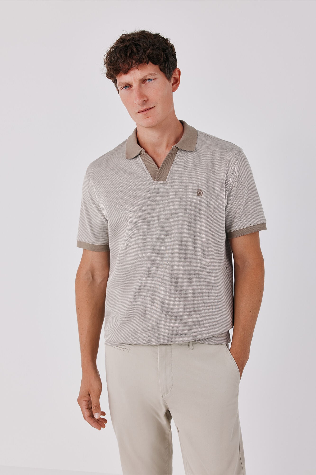 Cortefiel Structured open neck polo shirt