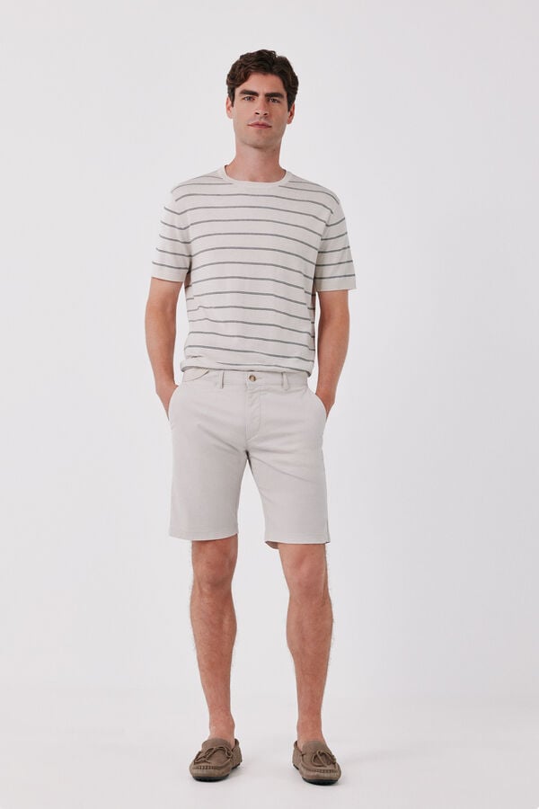 Cortefiel Striped cotton short sleeve jersey-knit T-shirt Ivory