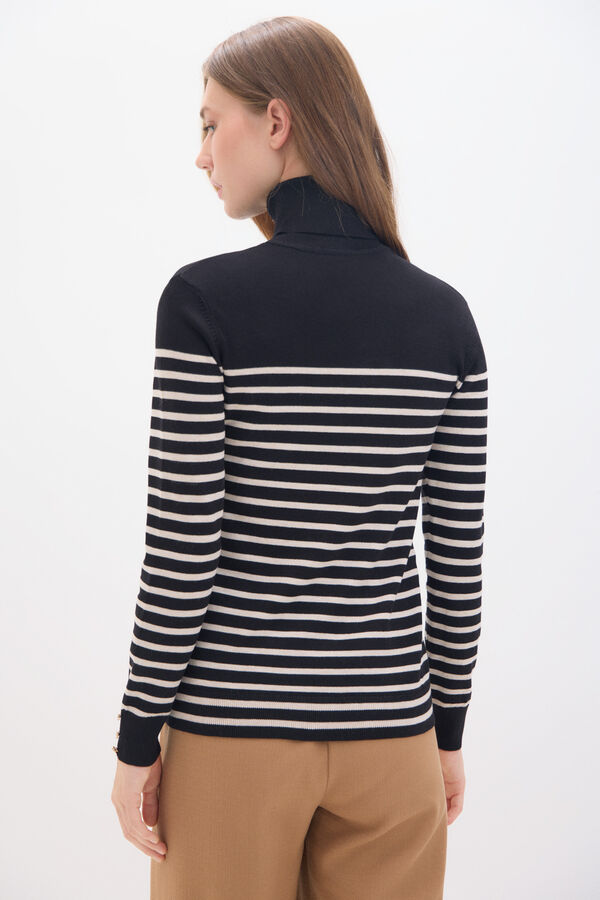 Cortefiel Two-tone striped jumper Black