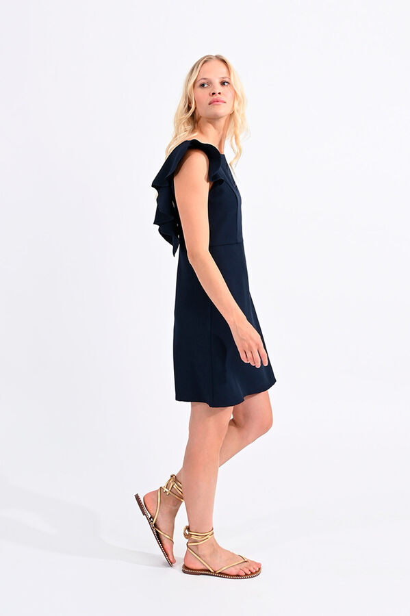 Cortefiel Short-sleeved dress with ruffles Navy