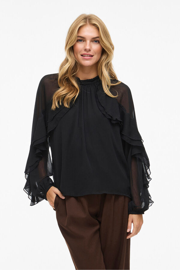 Vila Blusa de chiffon com babados Preto