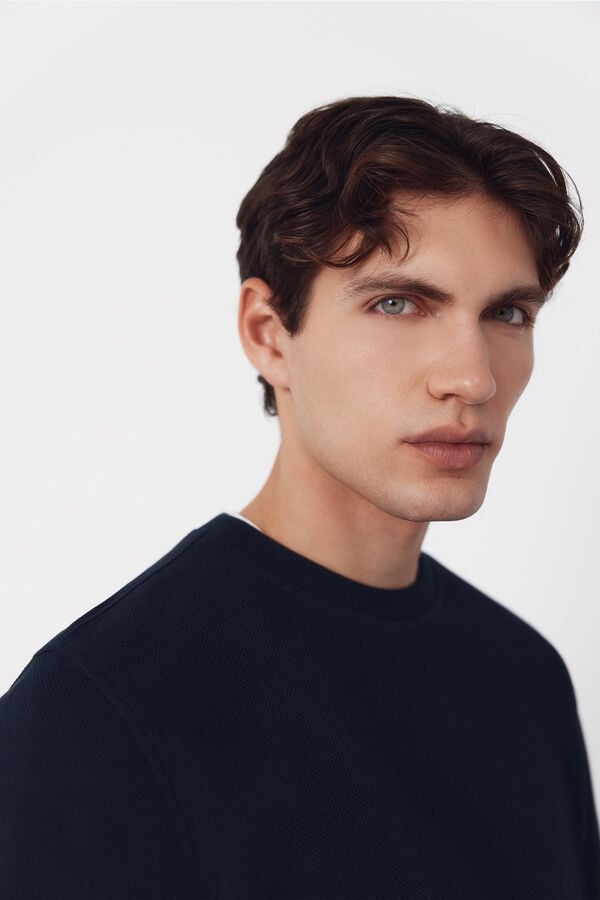 Cortefiel Textured crew neck sweatshirt Navy