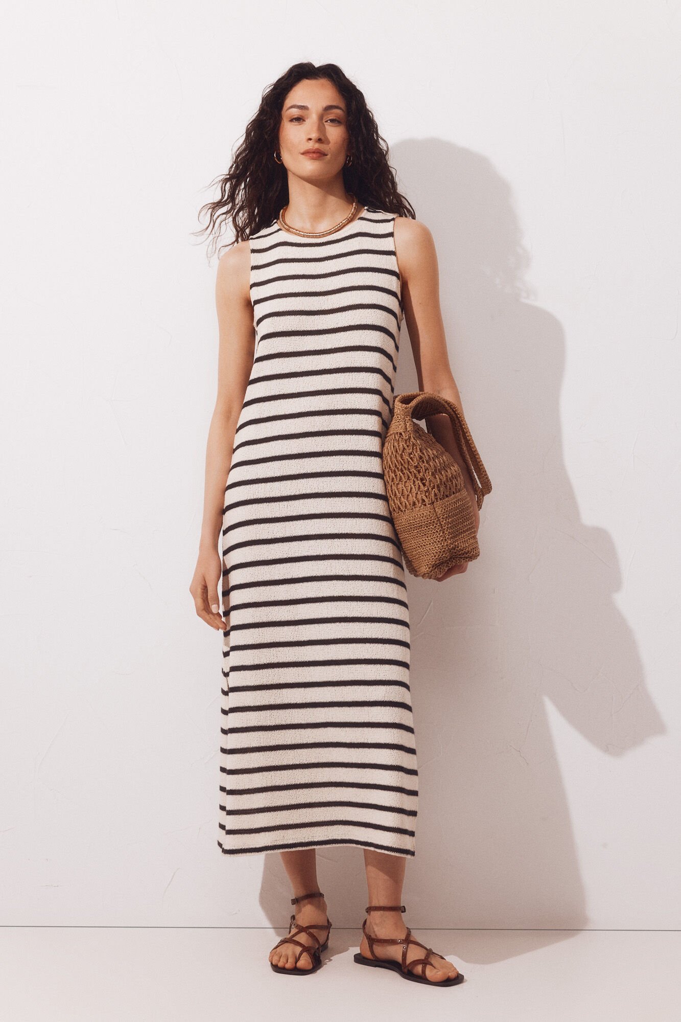 Cortefiel Vestido aspecto r&uacute;stico tirantes