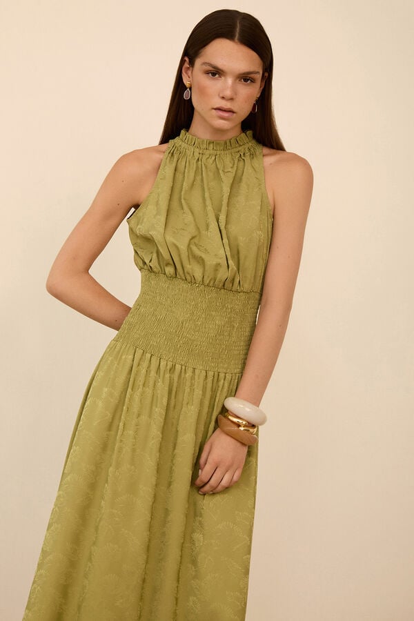 Meisie Jacquard fabric long dress Green