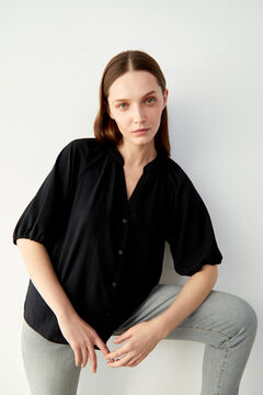 Cortefiel Striped fabric blouse Black