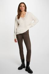 Morgan Wet-look slim trousers Beige