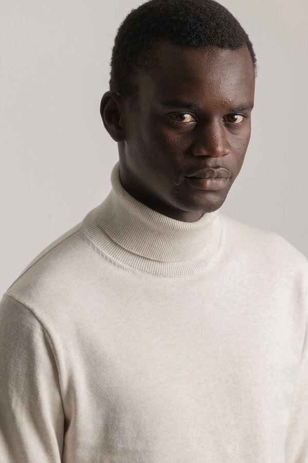 PuroEGO Camisola gola alta algod&atilde;o Ecru