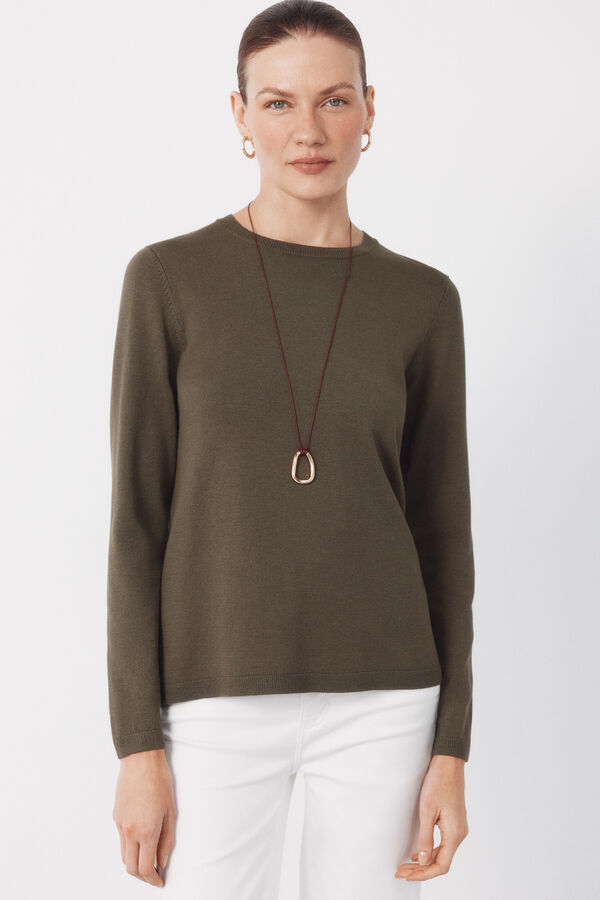 Cortefiel Striped jersey-knit jumper Kaki