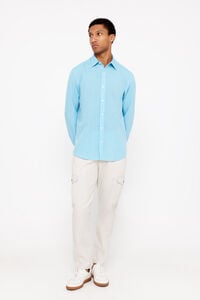 Cortefiel Camisa linho algodão liso Azul