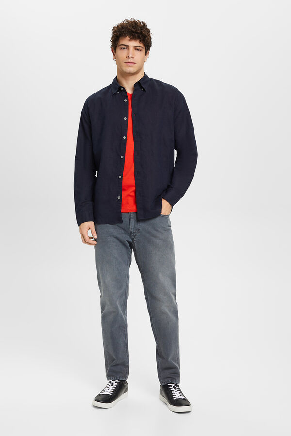 Cortefiel Camisa básica regular fit con lino Azul marino