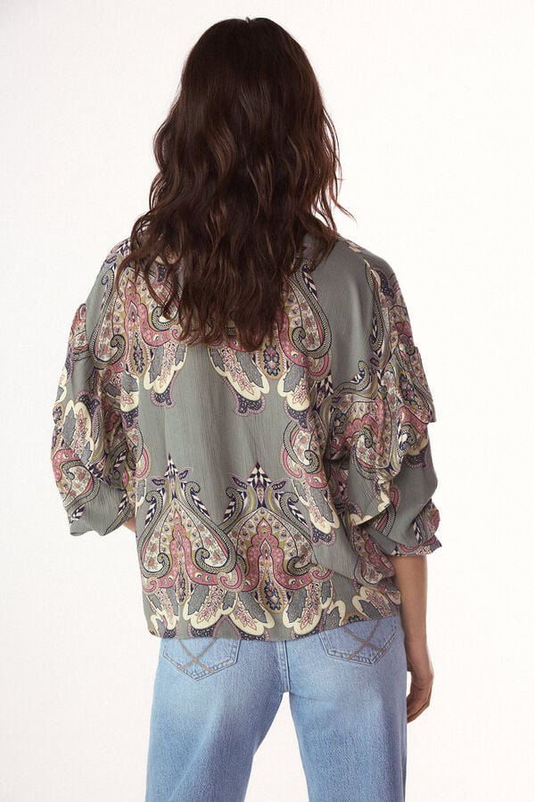 Slowlove Blusa estampada volante Estampado azul