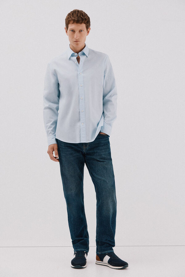 Cortefiel Plain tencel cotton shirt Blue