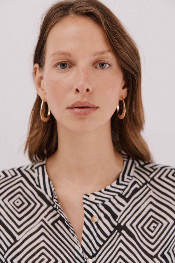 Cortefiel Round neck blouse Printed white