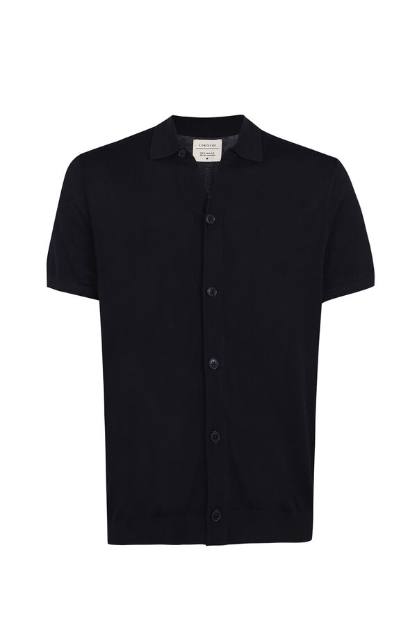 Cortefiel Cotton short sleeve jersey shirt with buttons Navy
