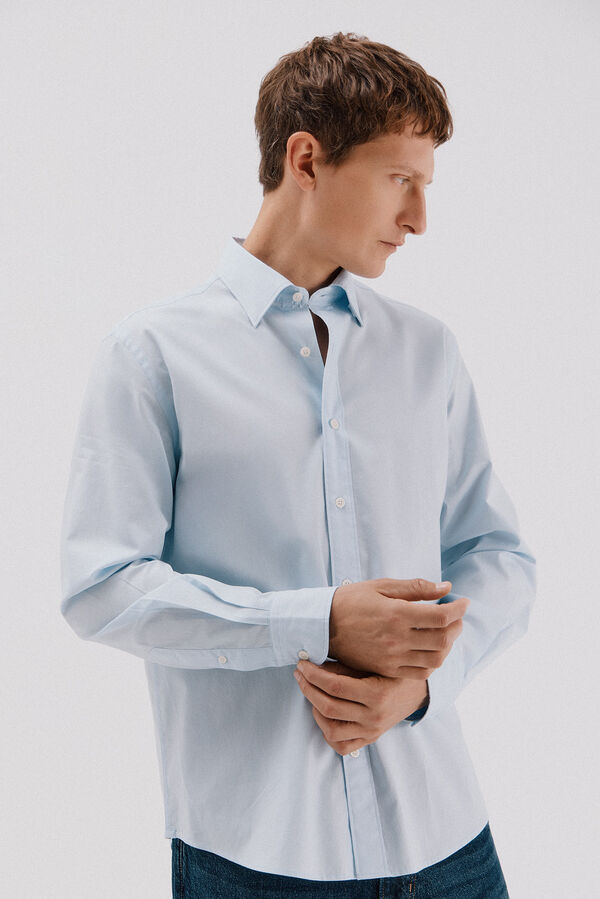 Cortefiel Plain tencel cotton shirt Blue