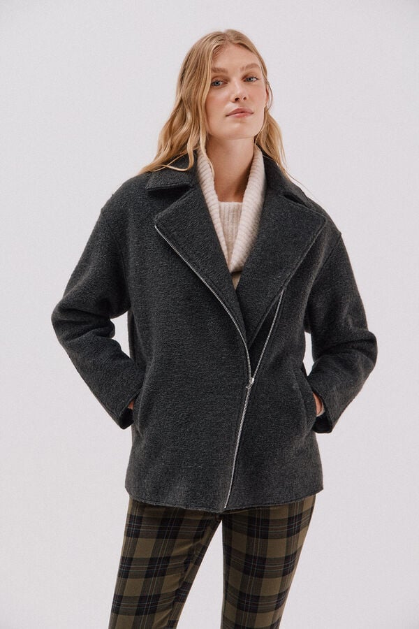 Cortefiel Short biker-style coat Dark grey