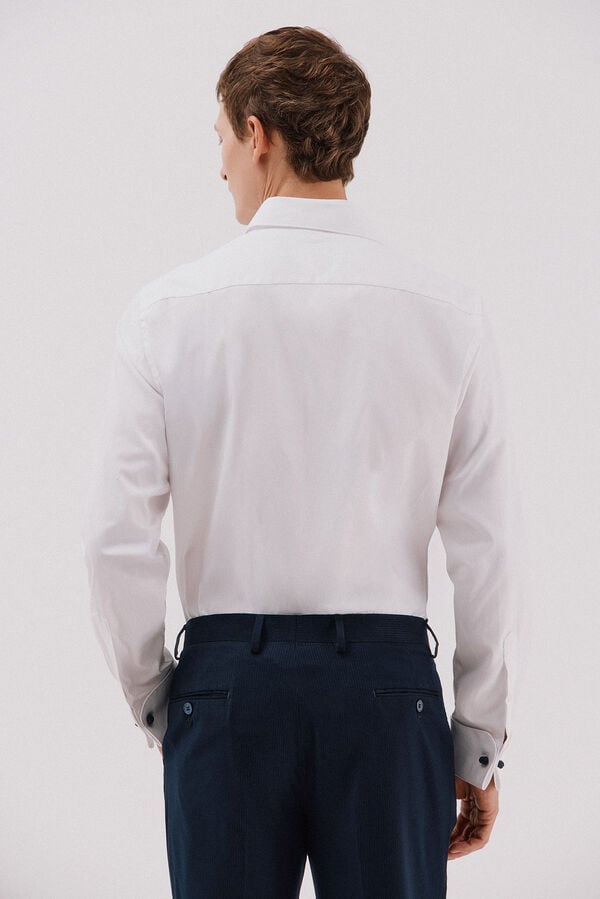 Cortefiel Plain easy-iron shirt with cufflinks White