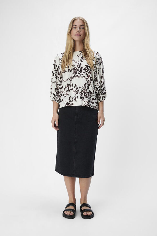 Cortefiel Printed blouse with 3/4 sleeves White