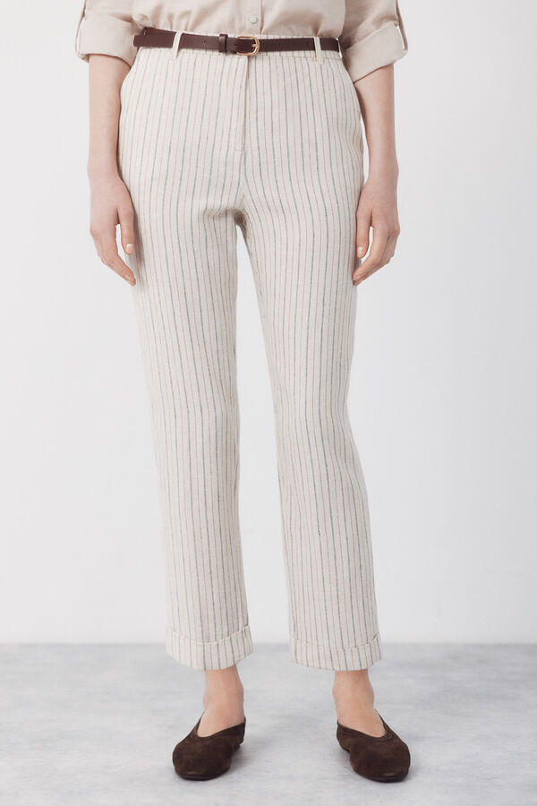 Cortefiel Linen trousers Printed white