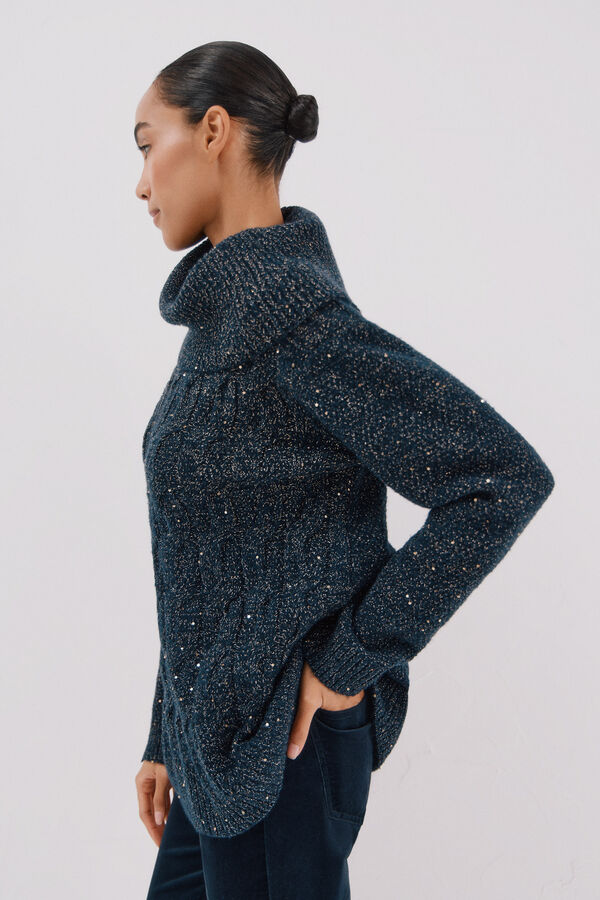 Cortefiel Jersey punto lentejuelas Navy