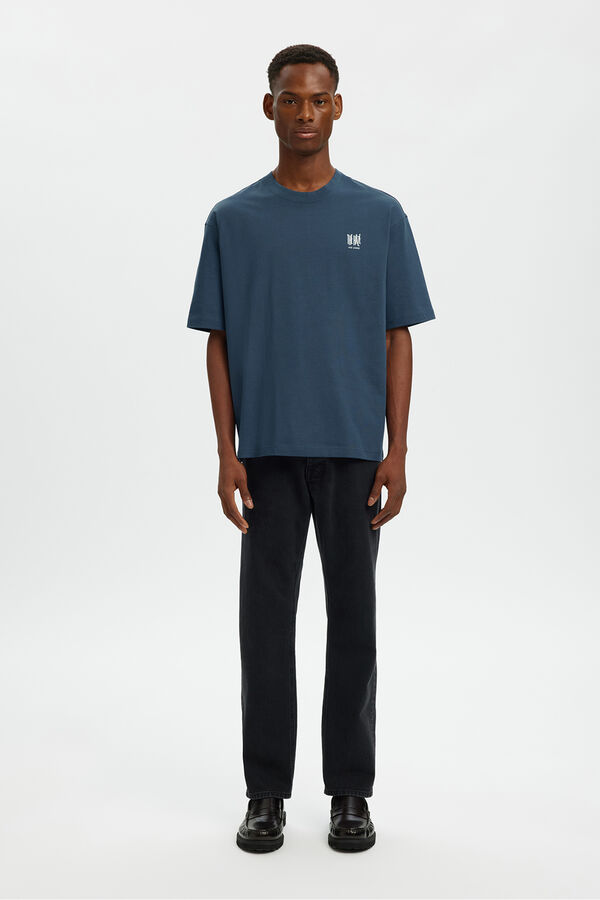 Selected T-shirt manga com estampado contrastante  Azul