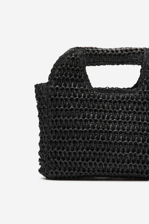 Cortefiel Bolso trenzado rafia Negro