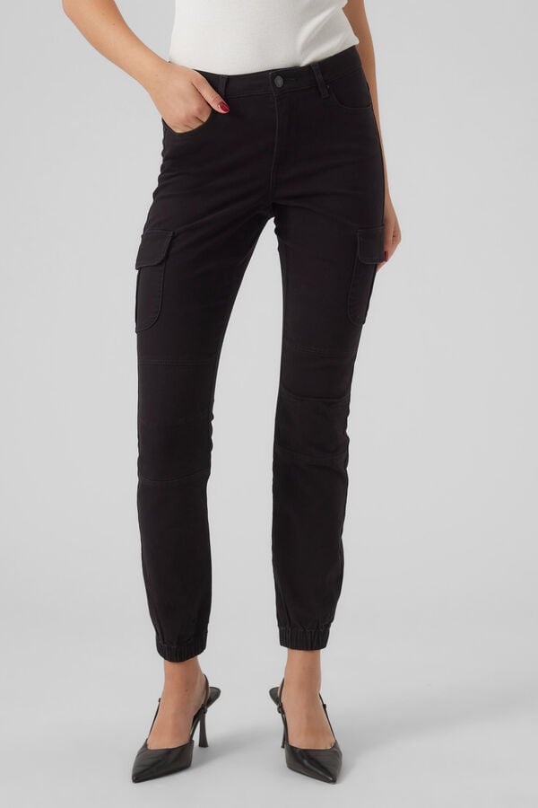 Cortefiel Ankle-length cargo trousers  Black