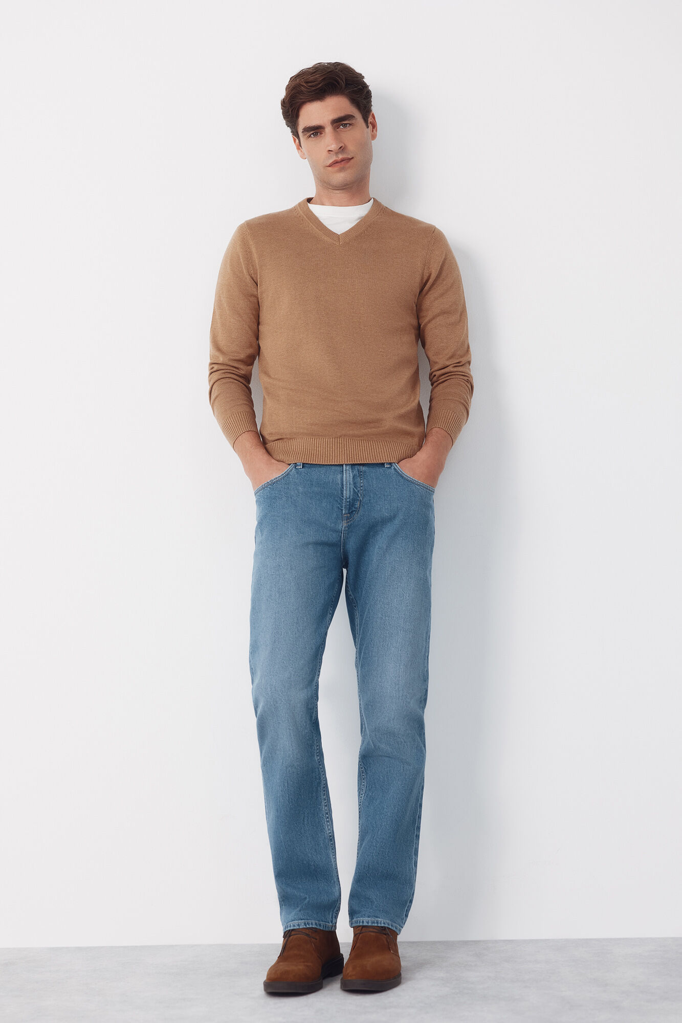 Cortefiel Basic cotton V neck knit jersey-knit